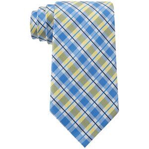 NAUTICA Blue Yellow Ocean Gingham Check Textured Silk Classic Tie